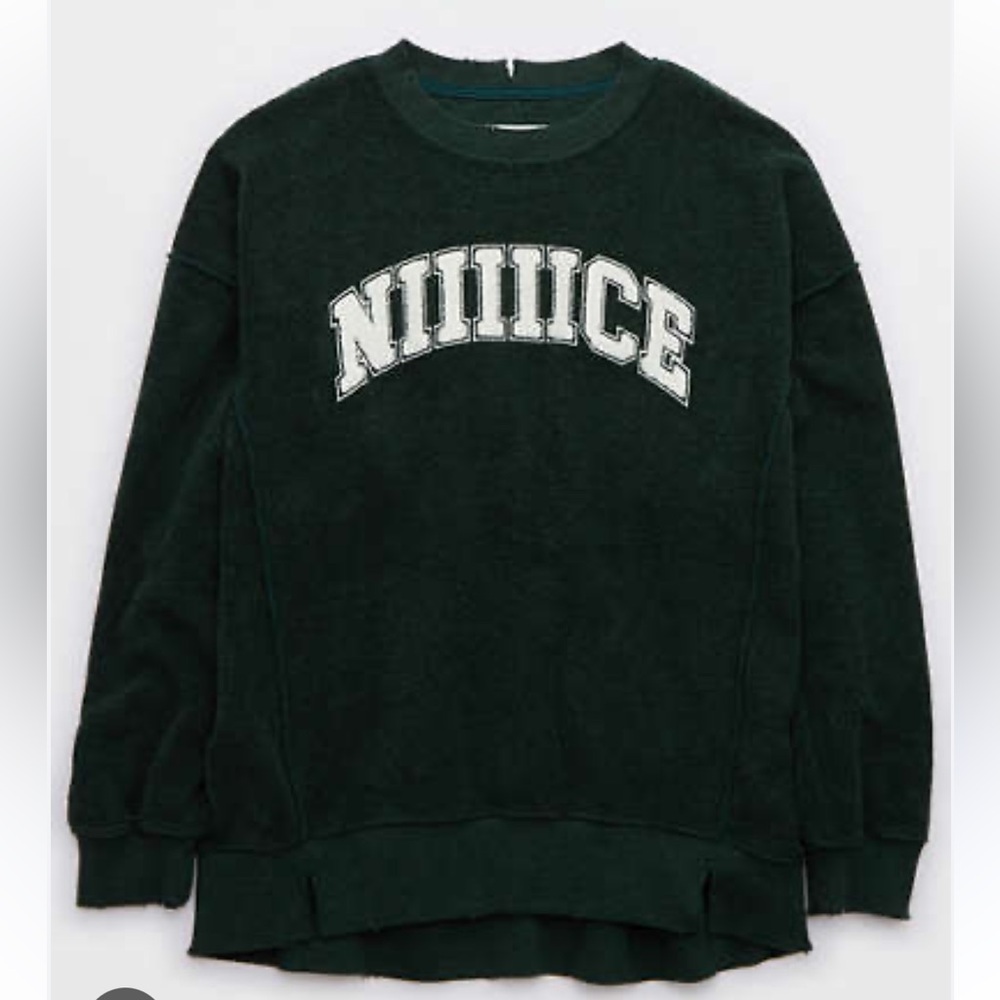NWT Aerie Niiiice The Chill Cozy Crew Sweatshirt XXL Deep Forest Green